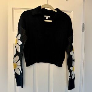 Derek Heart Black Ribbed Daisy Sweater Size S NWOT
